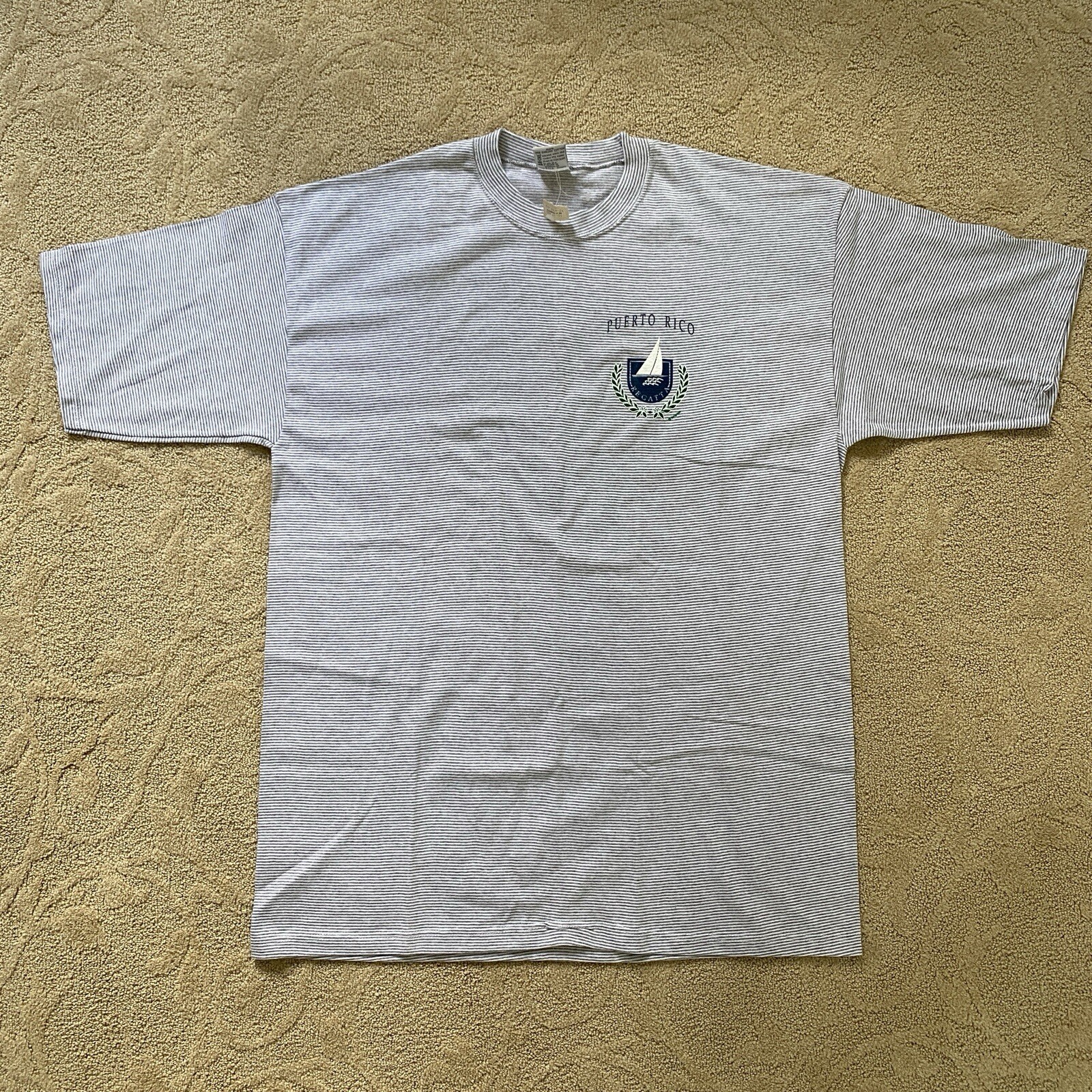 Vtg Cal Cru 90s Deadstock Puerto Rico Regatta Sailing Tee Stripe T-Shirt 1994 XL