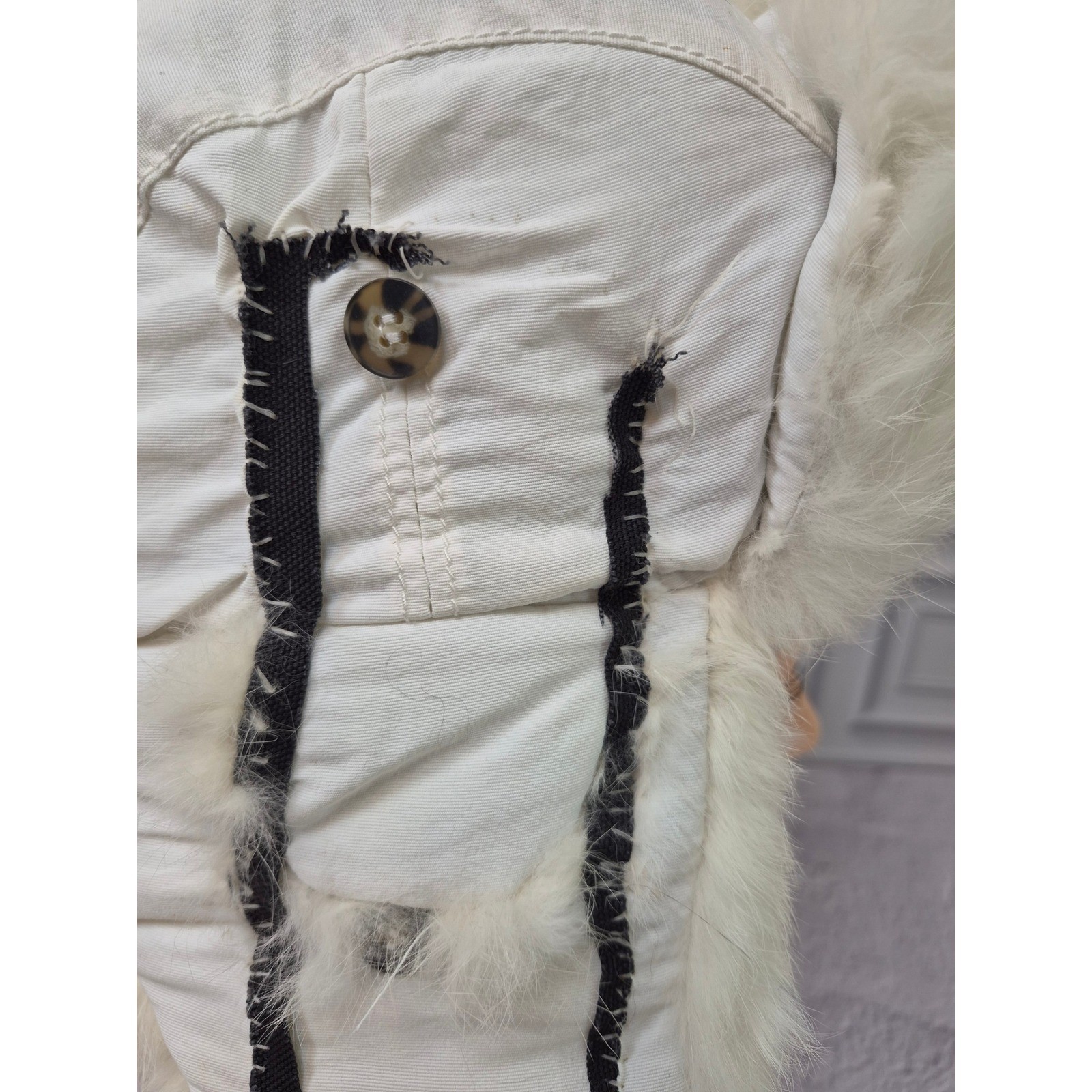 Mad Bomber White Trapper Hat Genuine Rabbit Fur Trim Aviator Winter Cap Womens