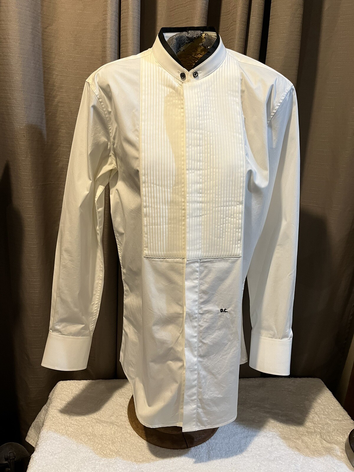 Sz EU 48 / US 38-40 DSQUARED2 Band Coller Pleated Tuxedo Shirt