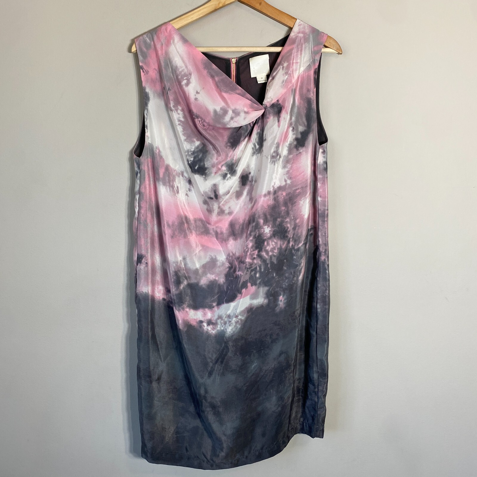 Line & Dot 100% Silk Sleeveless Mini Dress Womens Medium Gray Pink Cocktail