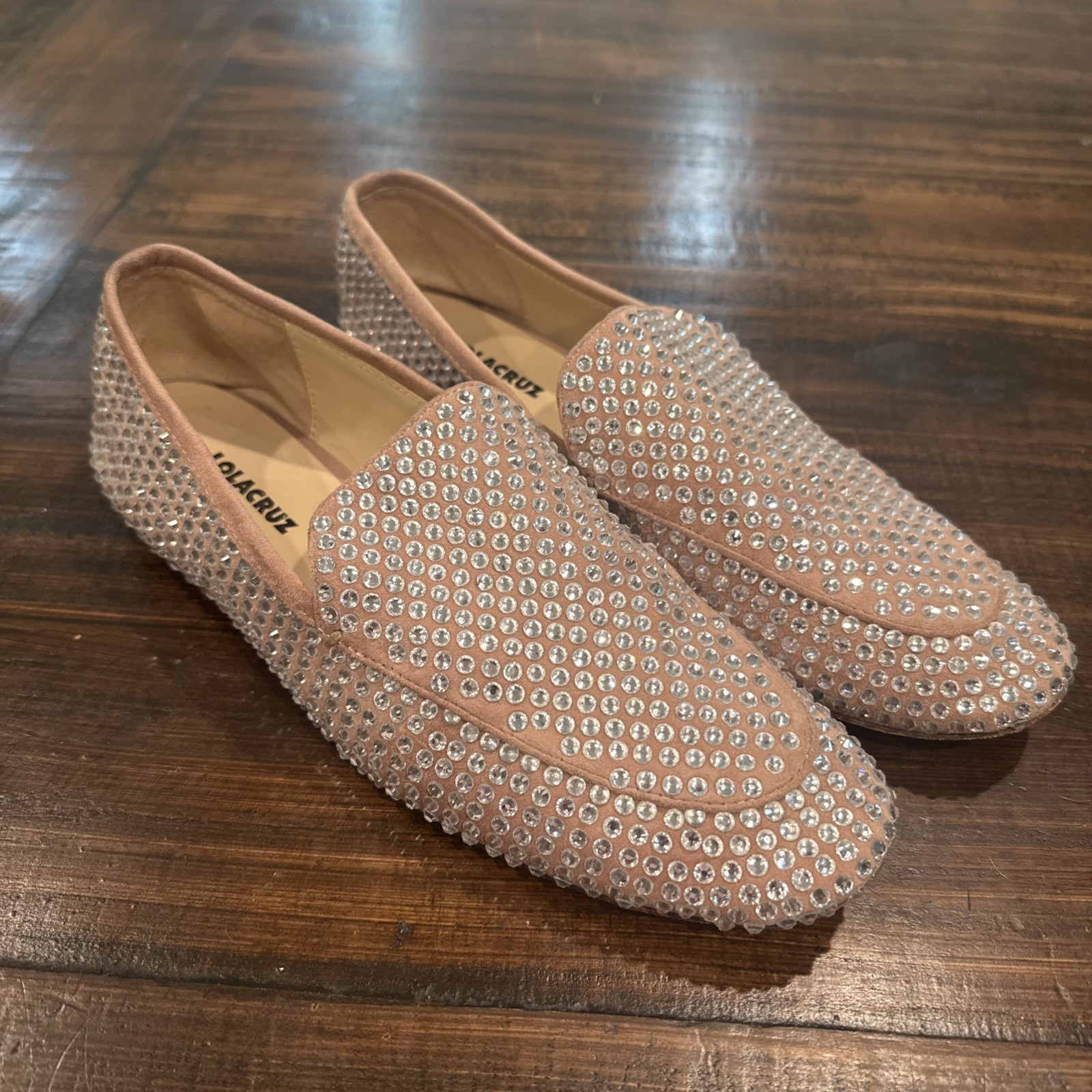 Lola Cruz Pink Rhinestone Loafers Size 40