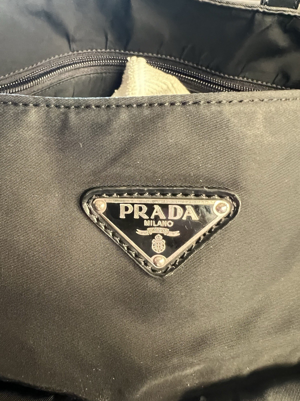 Vintage Prada Tessuto Nylon Cargo Tote Bag Black Leather Y2K Authentic