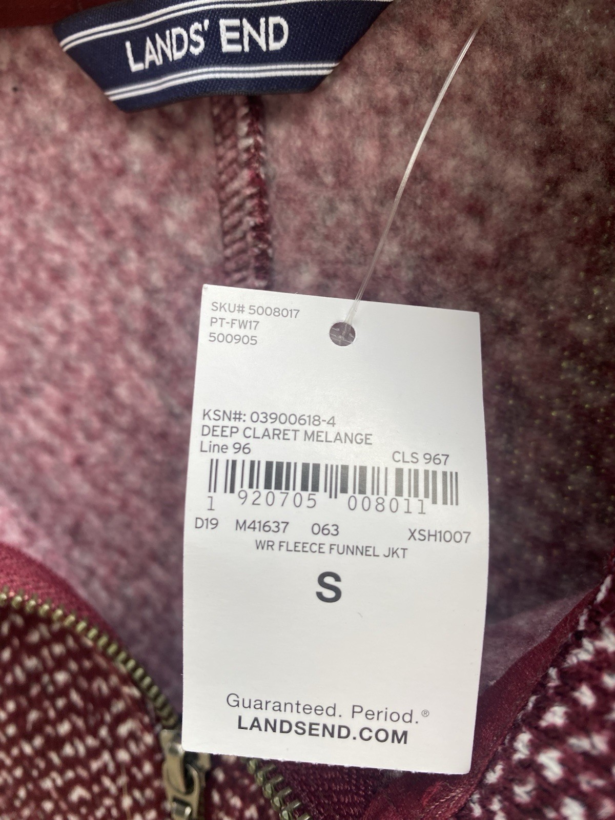 Women’s Lands’ End WR Fleece Funnel jacket Deep Claret Size Small Zipper Pockets