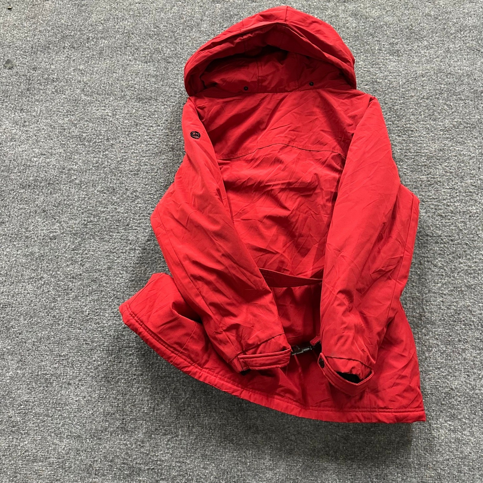 Michael Kors Parka Jacket Womens Size XL Red Hooded Down Fill Winter Coat Belted