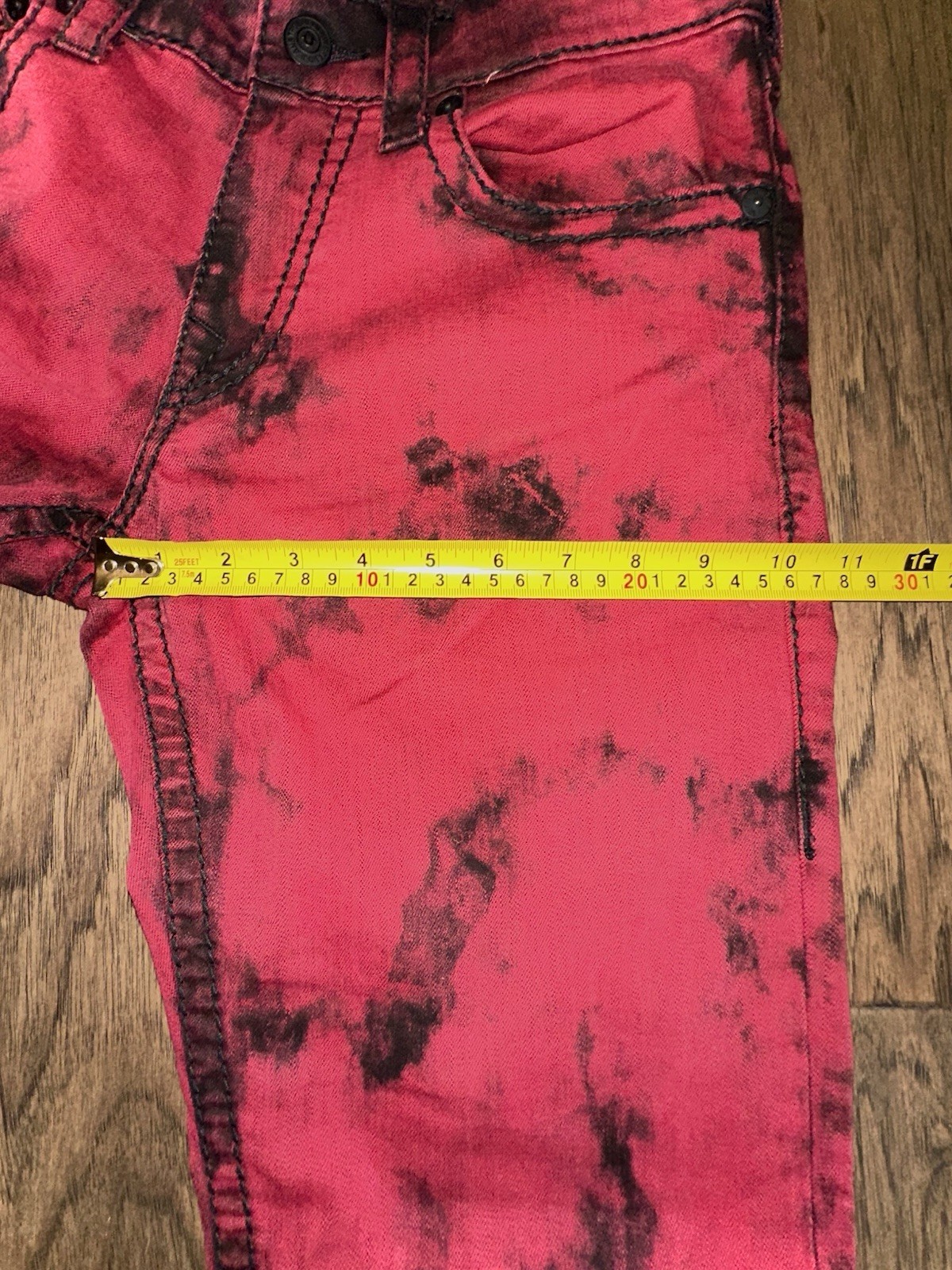 True Religion Jeans Mens 31 Red Black Acid Tie-Dye Wash Straight Pants