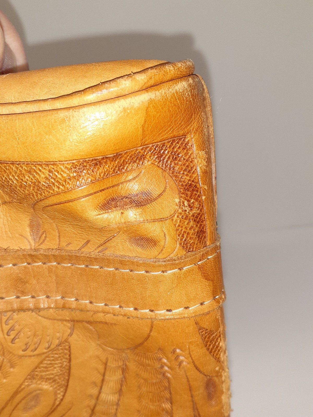 VTG FORCE TEN CLASSIC Handmade Tooled Leather Purse Paraguay