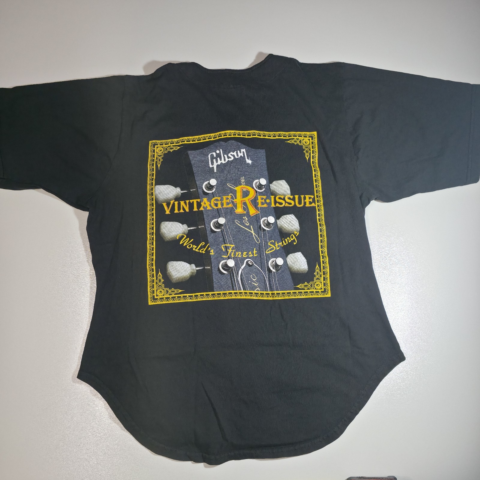 Vintage Gibson Strings Button Front Shirt Signal Sports USA Black Mens M