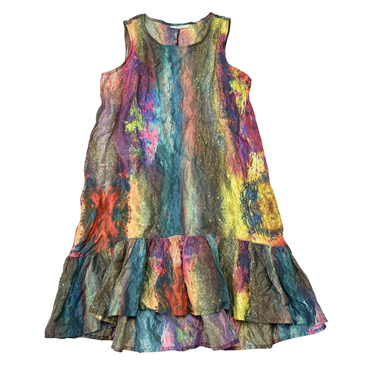 Bryn Walker Dress Size Large Zen Taffeta Nebulosa Abstract Cosmic Ruffled Hem
