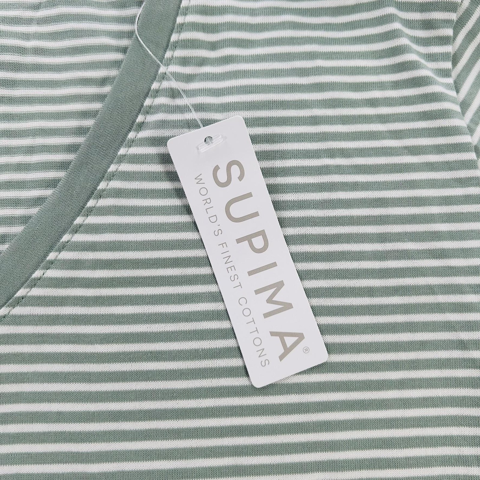 Lands End Shirt Womens Small Green White Stripe Supima V Neck Tee Cotton NEW