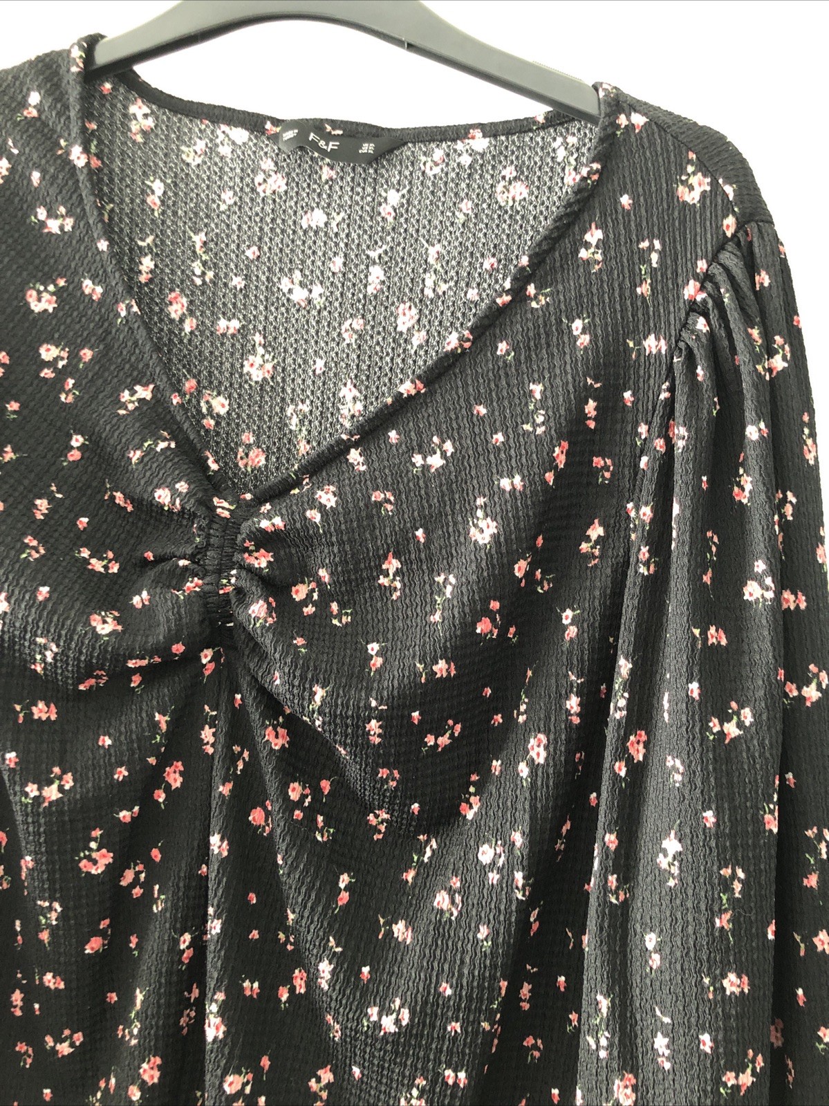 LADIES – Black Patterned Long Sleeve Top – F&F – Size XL – BX101