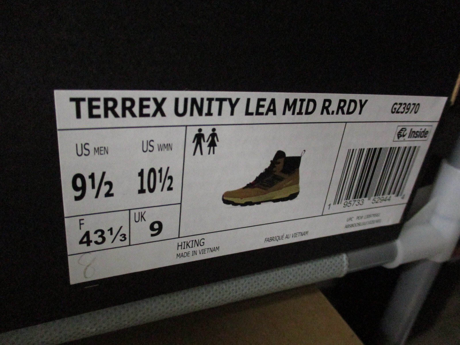 Adidas Terrex Unity Hiker Tan/Brown Waterproof Boots Mens Sz 9.5 Womens Sz 10.5
