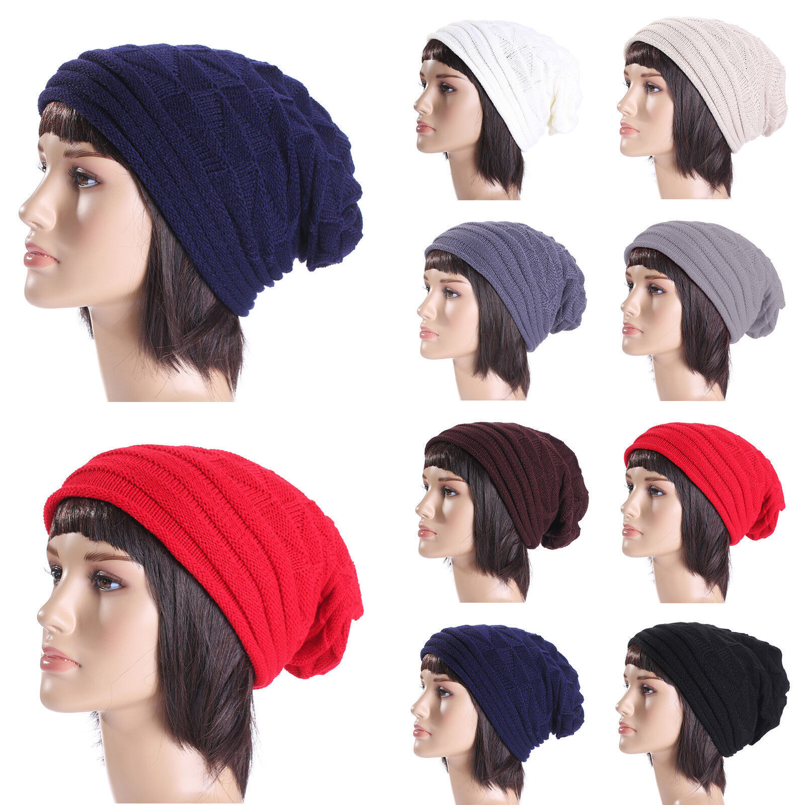 Women Men Winter Crochet Slouch Hat Wool Knit Beanie Baggy Warm Ski Caps Fashion