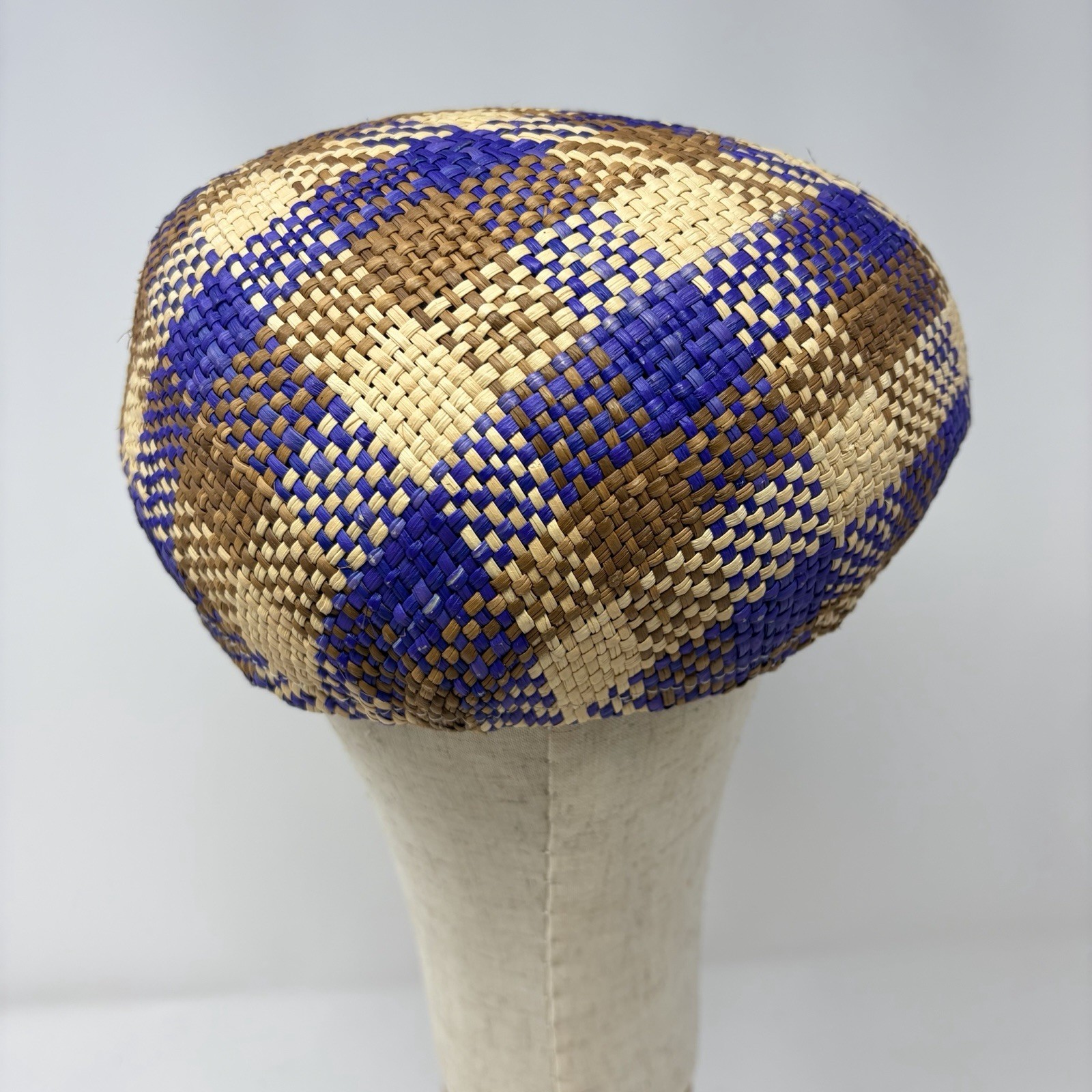 Panama Hat Ecuador Toquilla Straw Ivy Cap Flat Cap Multicolor Blue Brown Size 61
