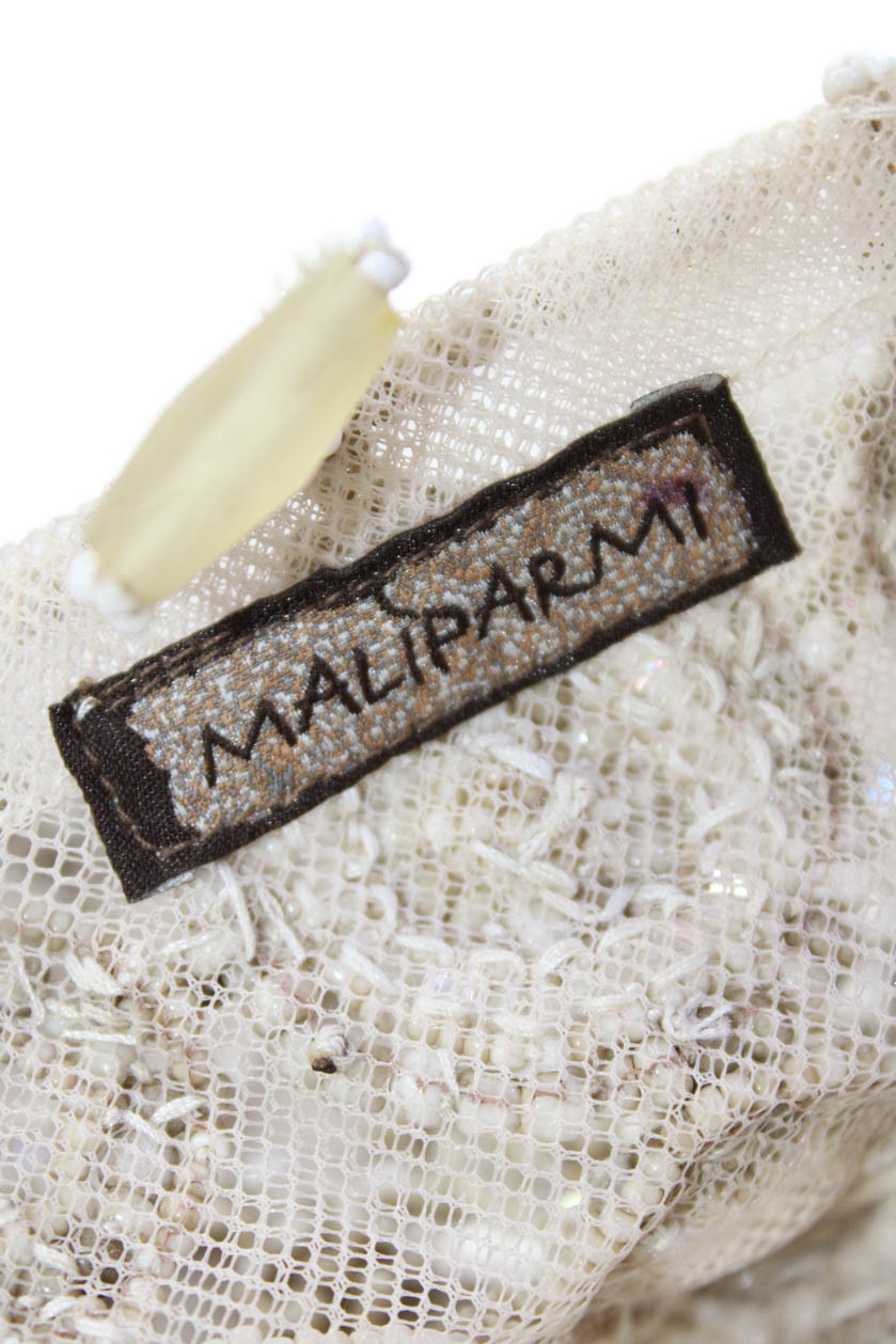 Maliparmi Womens Single Strap Beaded Mesh Small Shoulder Handbag White