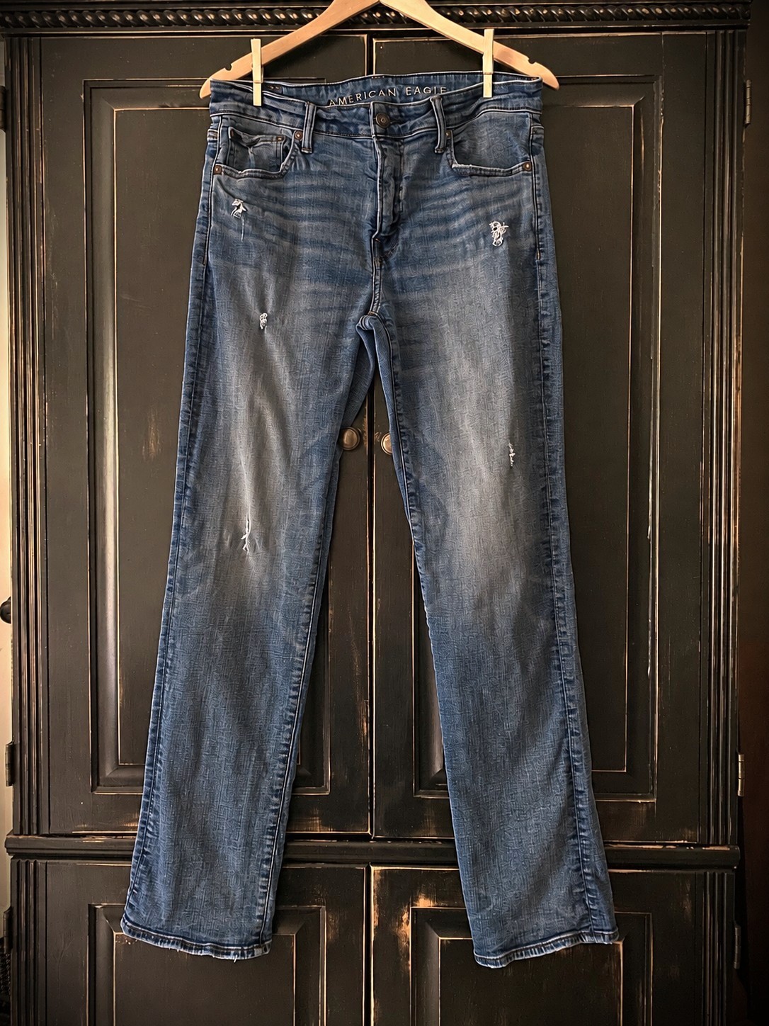 American Eagle Jeans Mens 32×34 Original Bootcut Airflex Blue Denim Whiskers