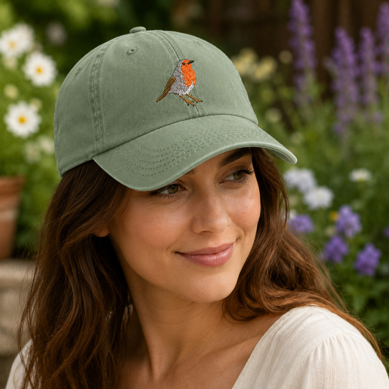 Robin Bird Embroidered Baseball Cap, Wildlife Garden Nature Hat