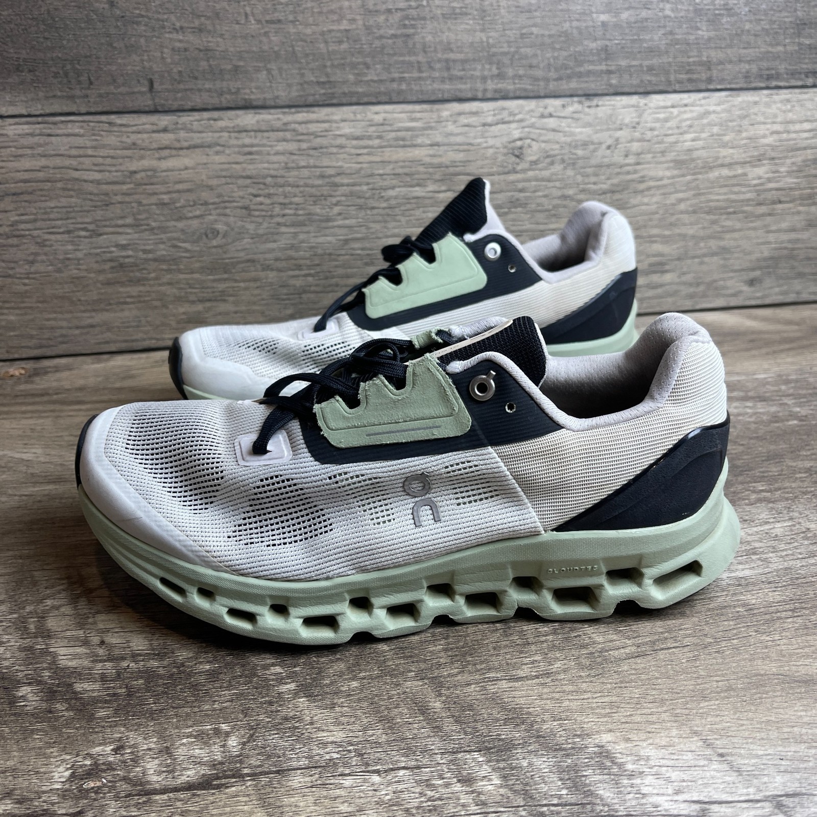 On Cloudstratus 39-98997 Women 9 Running Shoes White Black Sage Athletic Sneaker