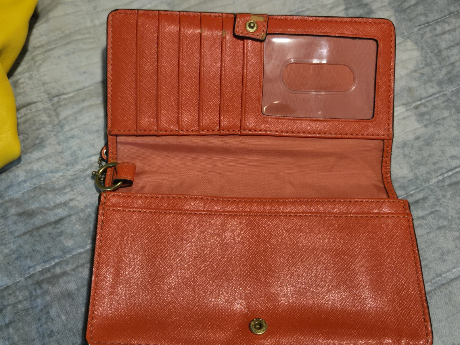 Coach Women’s Orange Wallet Buckle Snap Closure ID Window Zip Pocket Logo
