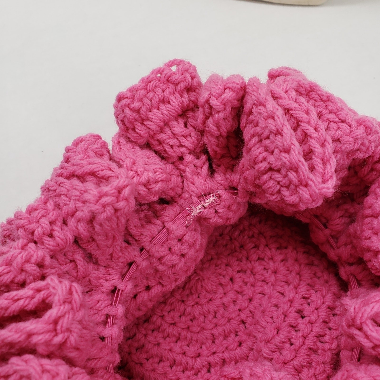 Handmade Crochet Ruffle Hat Pink Statement Bonnet Cozy Winter Unique Artisan