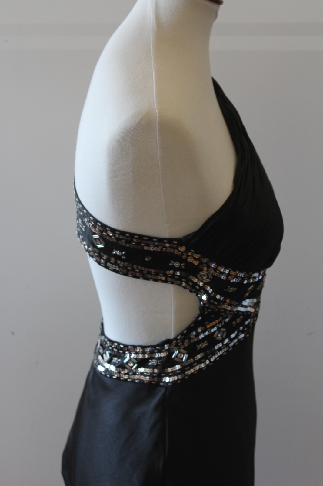 Juniors MXI Black Sequined Satin Evening Gown Prom Dress Sz 7/8 NWT $100 L#466