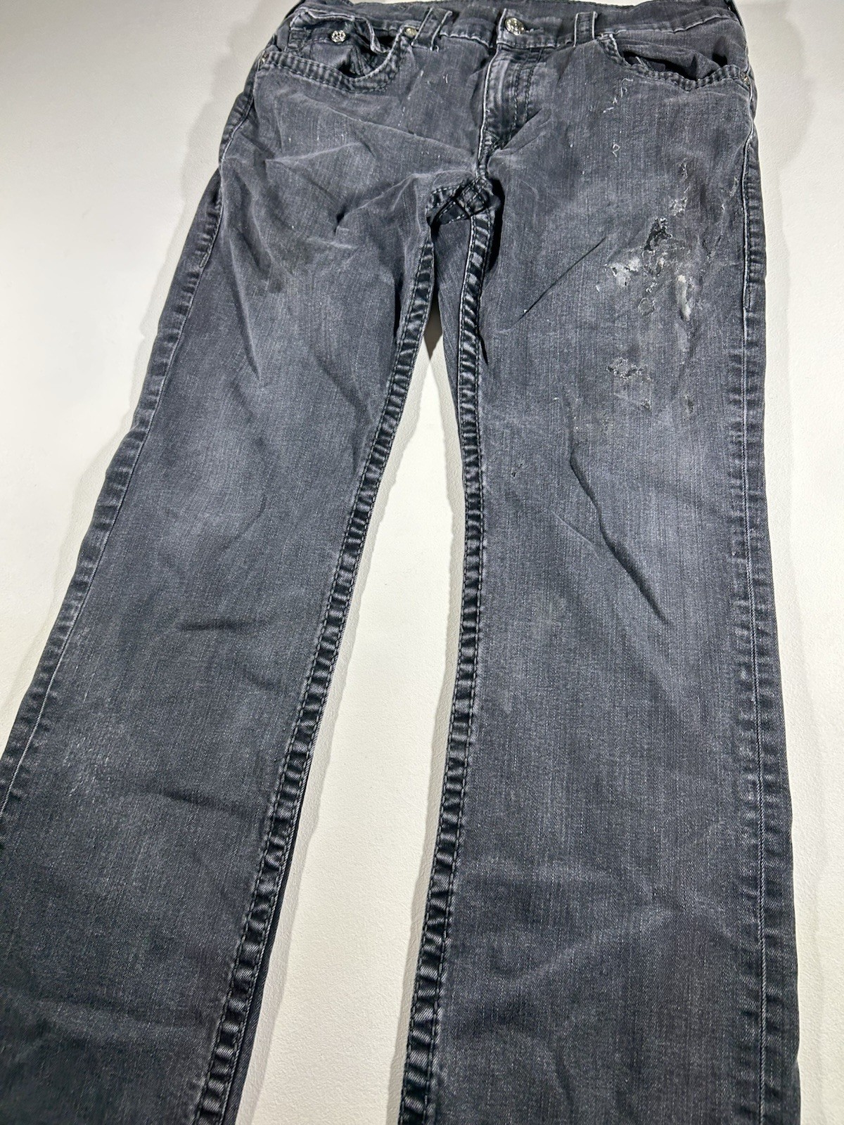 (Super Thrashed Distressed) True Religion Ricky Flap Big T Jeans 32×32 Grey