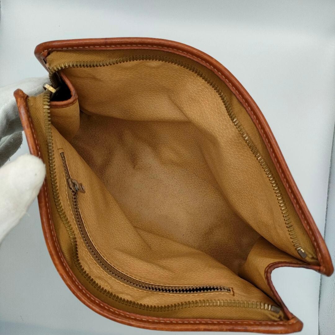 CELINE Macadam Vintage Brown Leather Clutch Bag Unisex Gold Zip From Japan