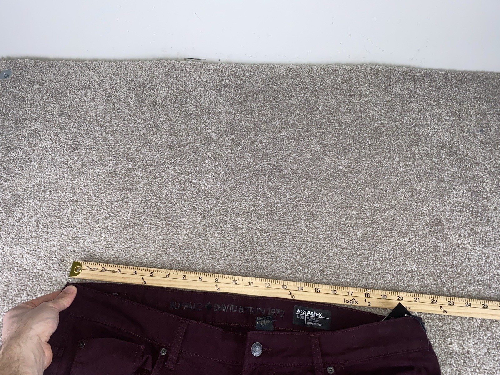 Buffalo David Bitton Jeans Ash X Slim Stretch Cotton 42×32 Maroon NWT MSRP $109