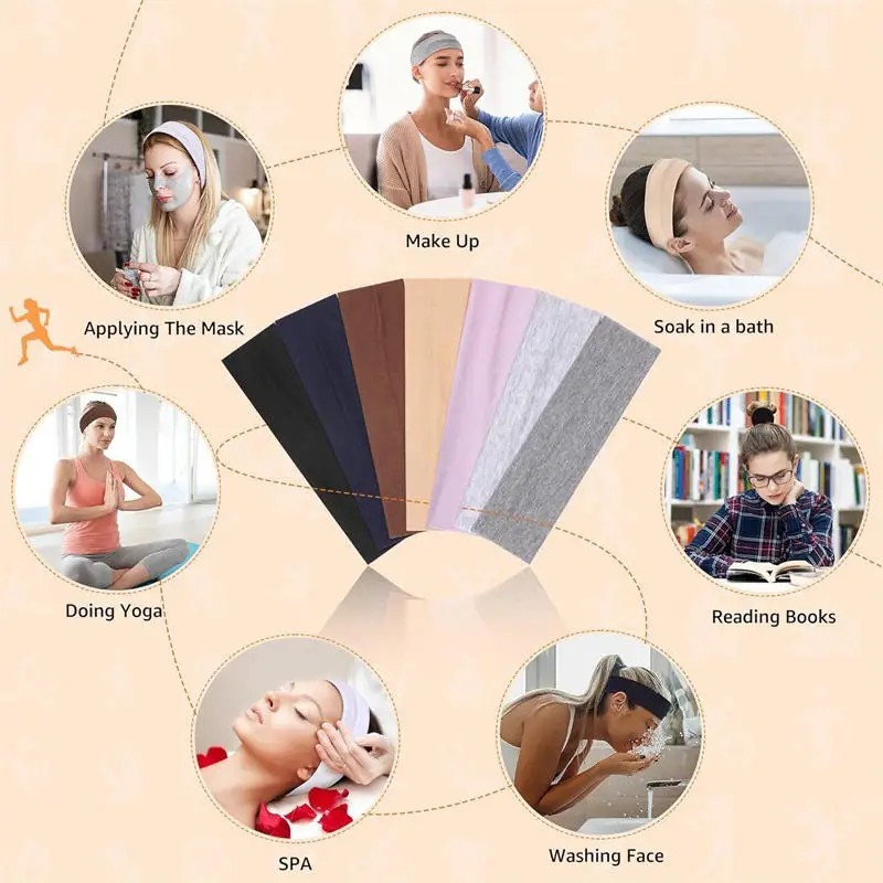 7 Cotton Stretch Headbands Yoga Softball Sports Soft Hair Band Sweatband Head