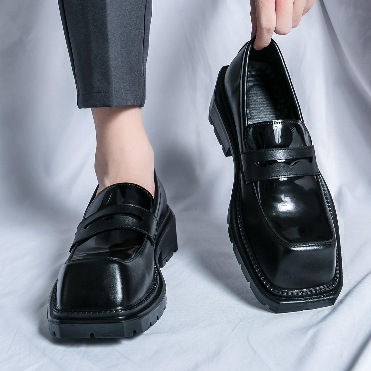 Men Dress Square Toe Platform Business Derby Wedding Shoes Stage Loafers Fashion