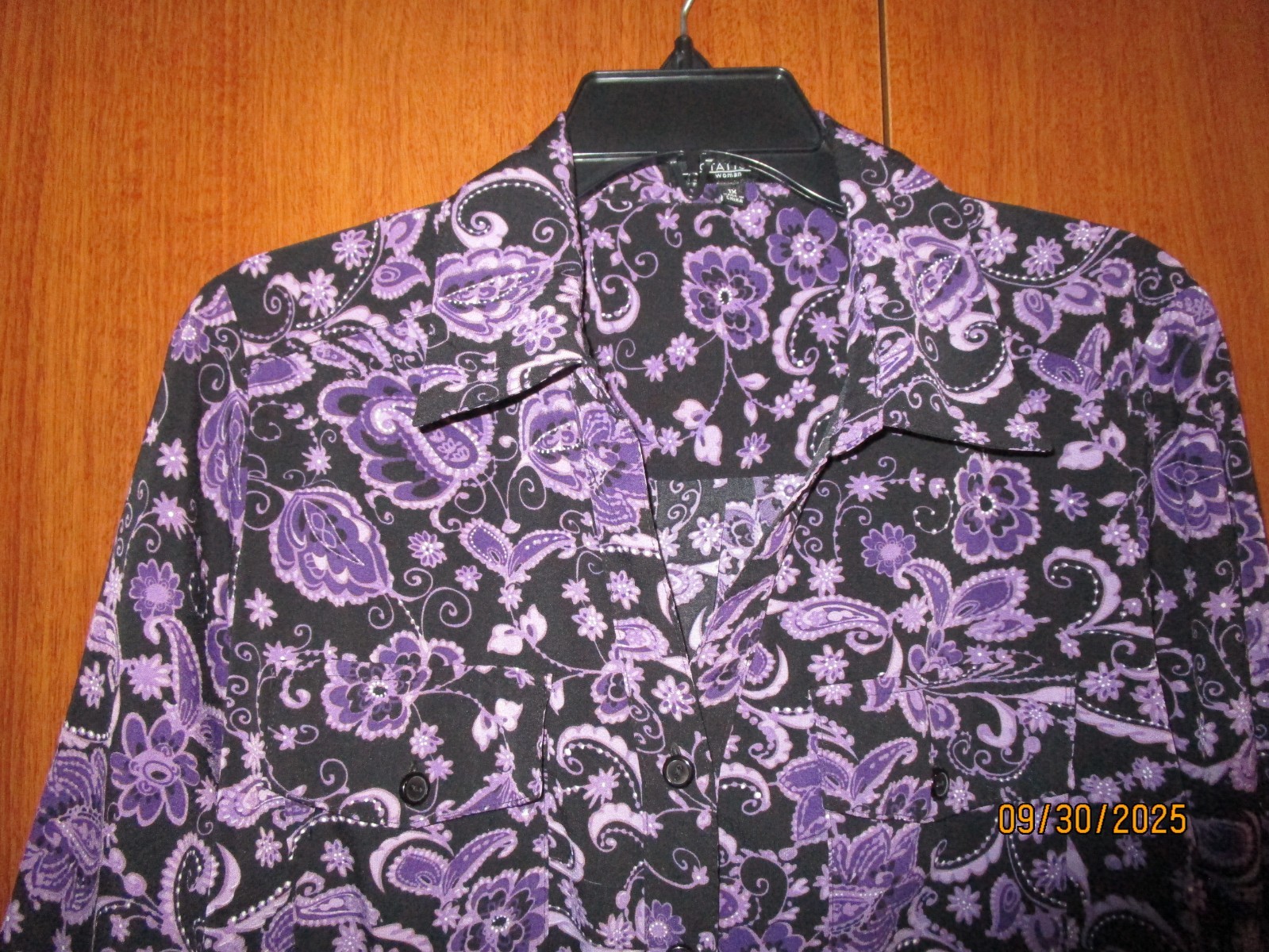 Notations Purple Black Blouse Sz 1X Polyester & Spandex Bust 46 Length 27.5 in