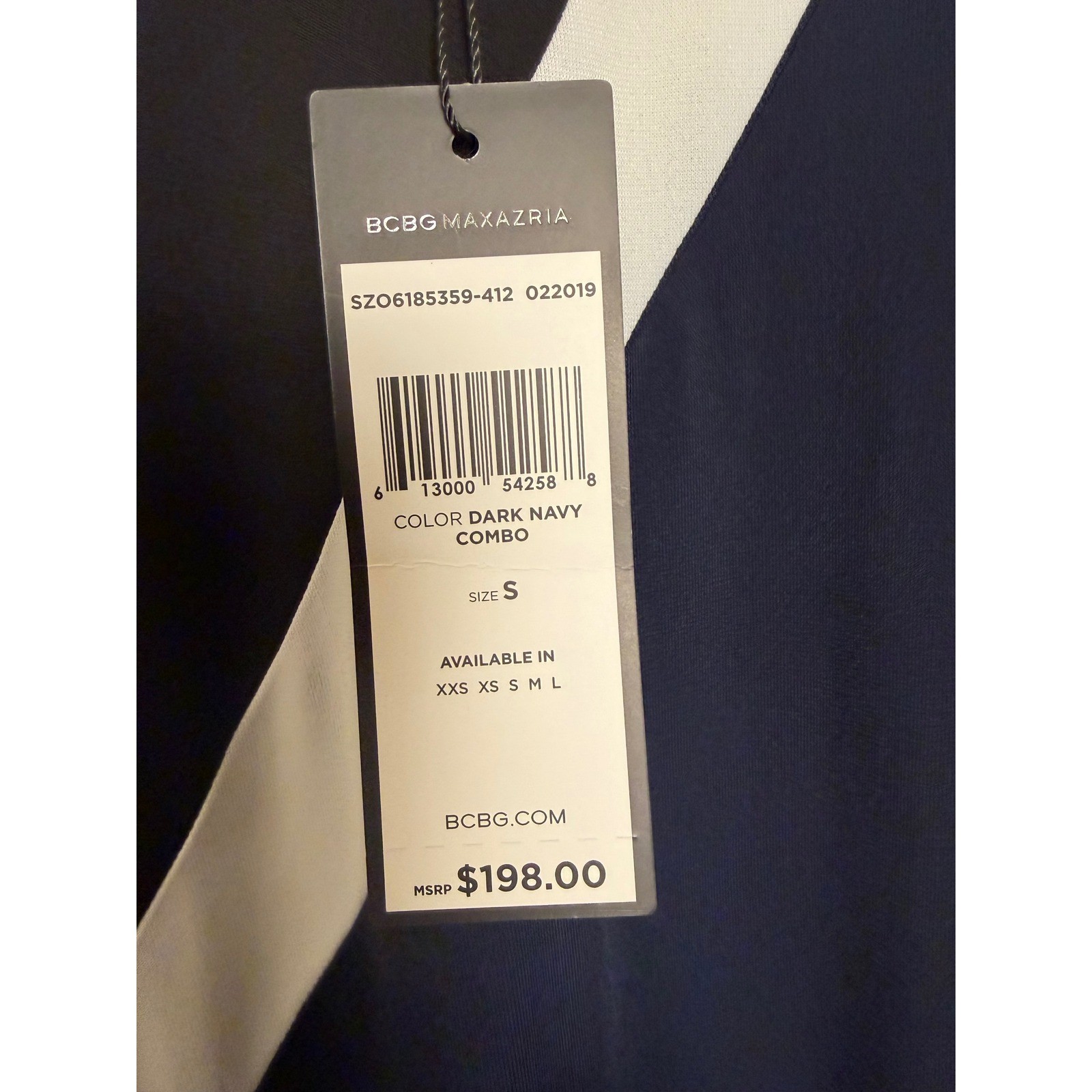 BCBGMAXAZRIA Dark Navy Colorblock Handkerchief Hem V-Neck Dress S SZO6185359-412