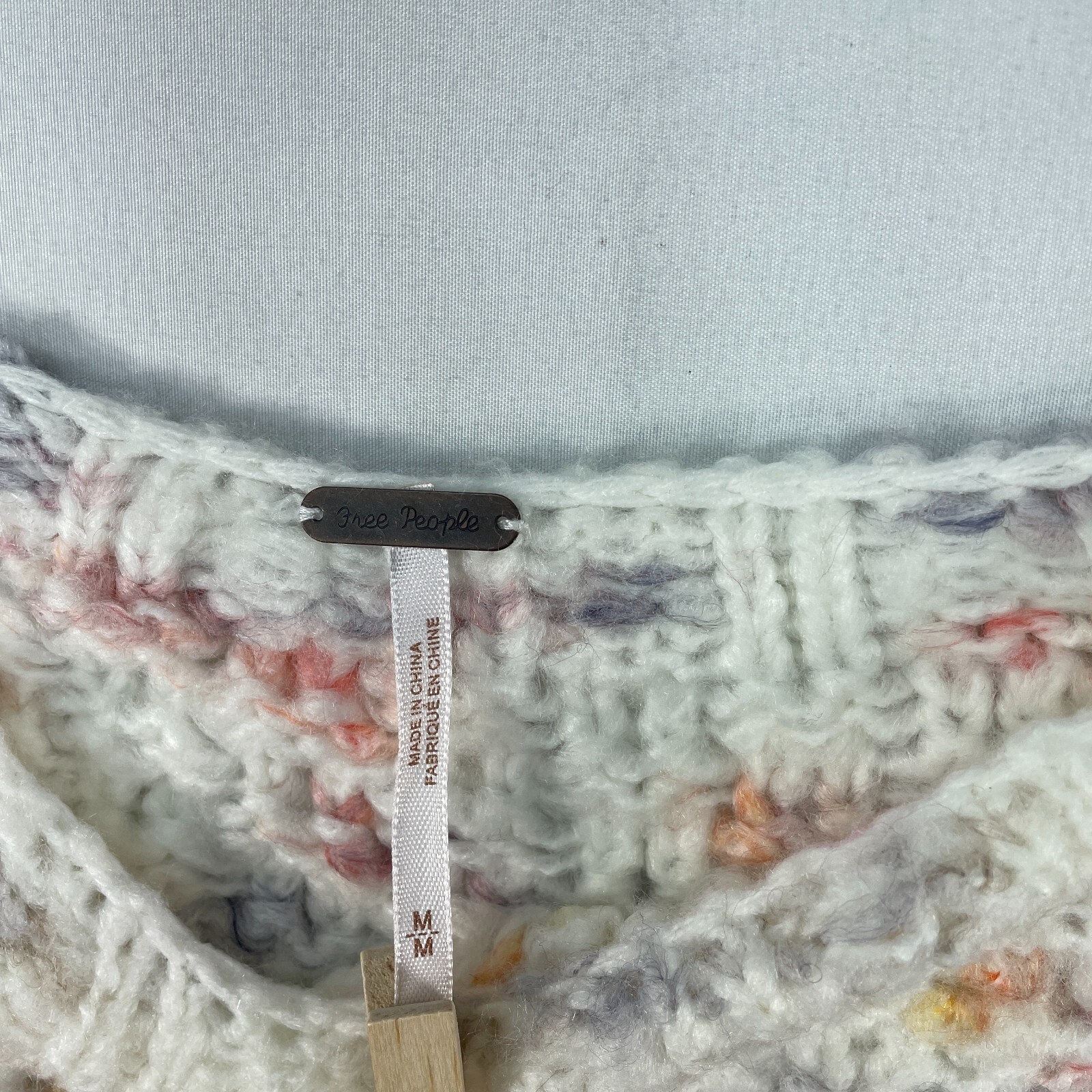 Free People Sweater Womens size Medium Ivory Multicolor Knit Sunset Cloud New