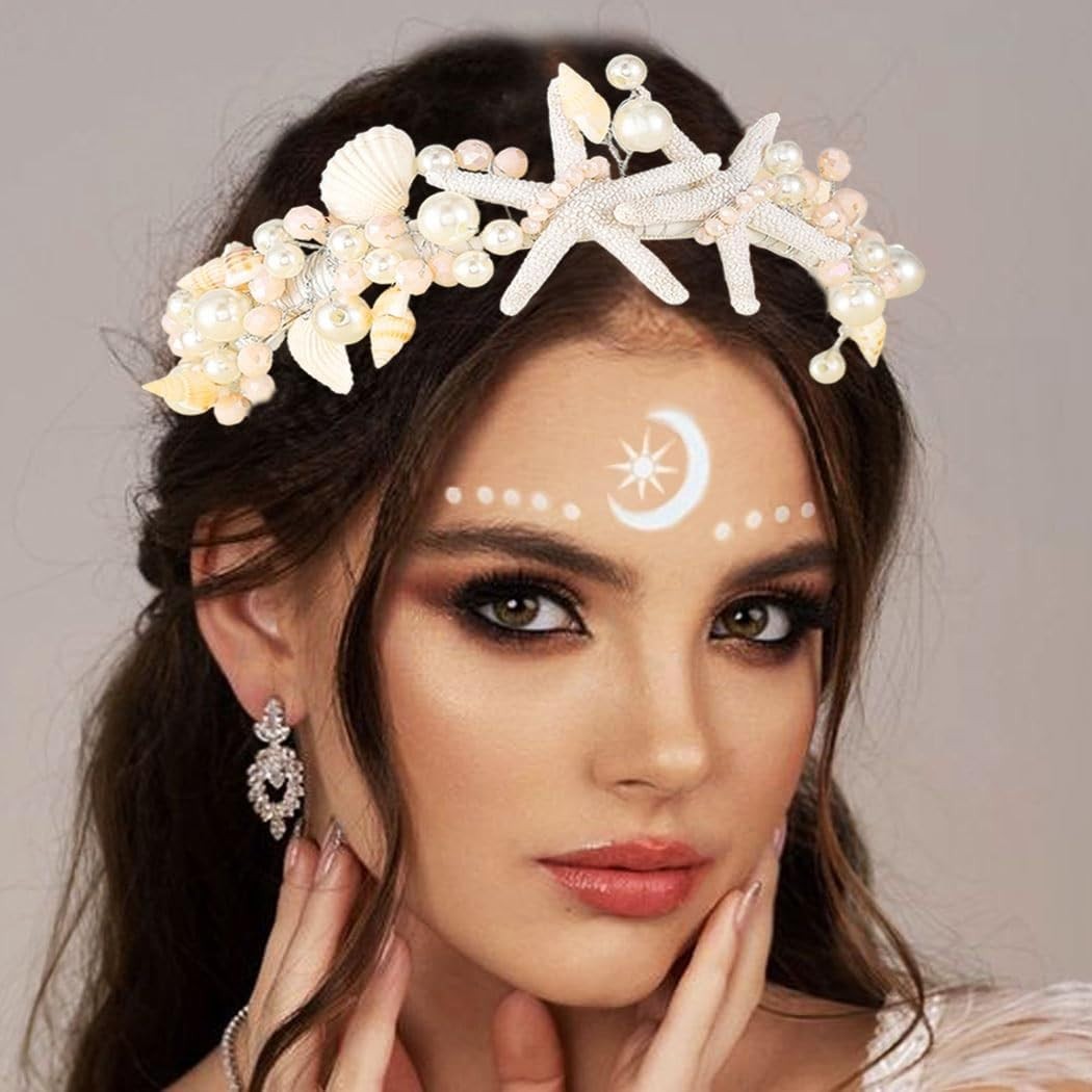 Yean White Seashell Headband Mermaid Starfish Headpiece Pearl Shell