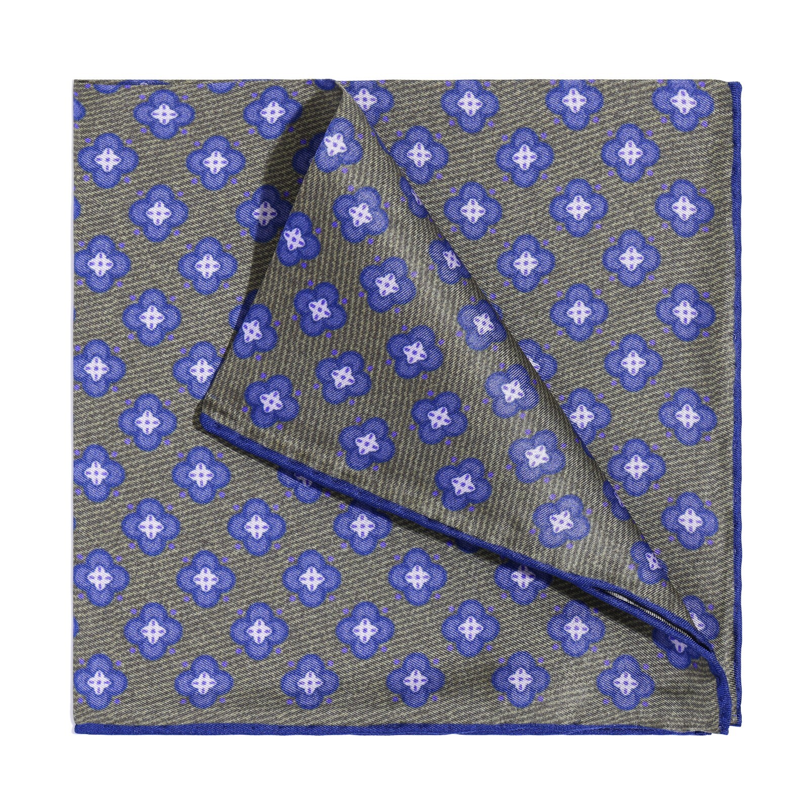 Men’s Pure Silk Twill Handkerchief Army Green Floral Pocket Square 30cm 11.8in