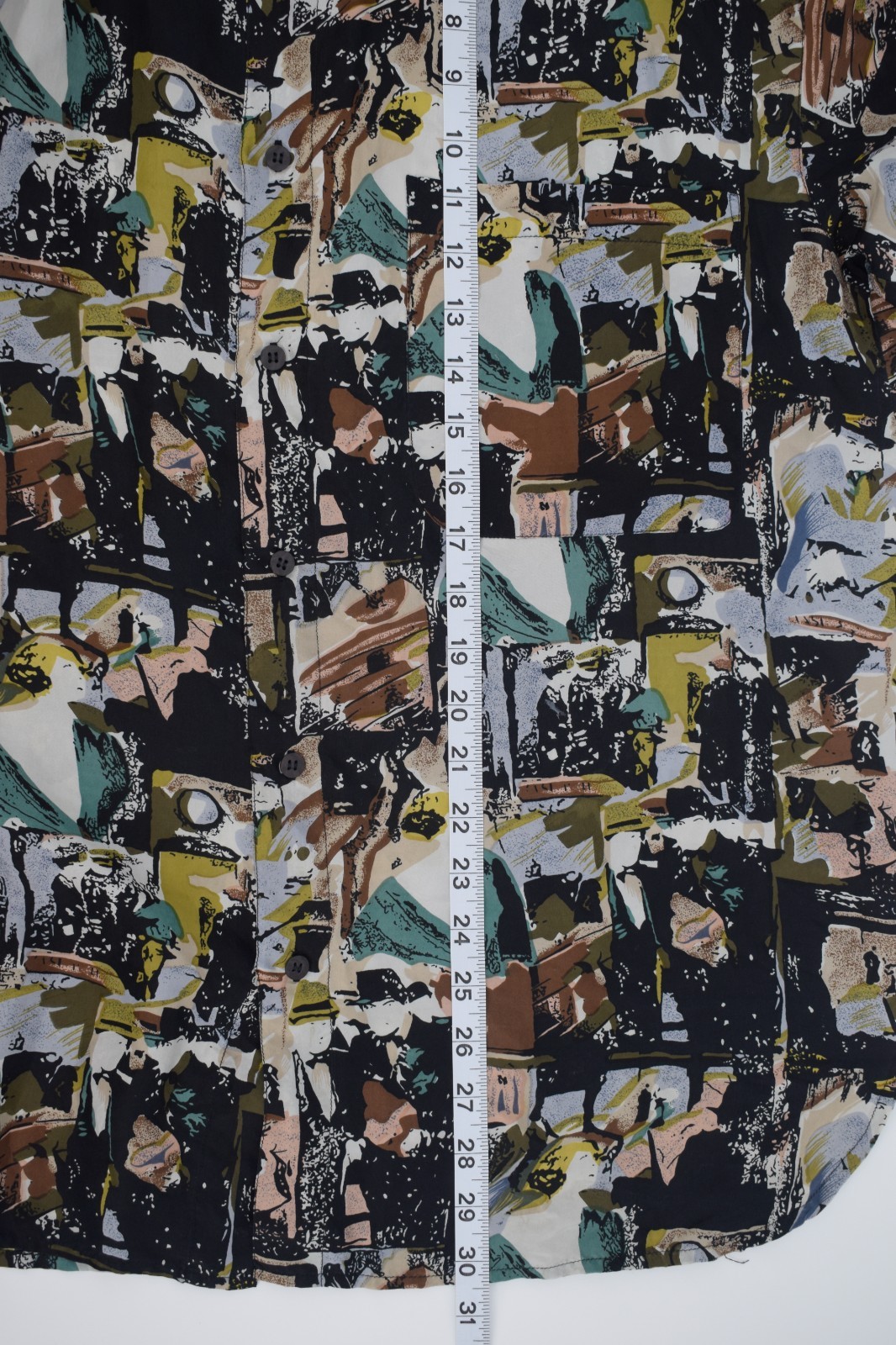 Compass 100% Silk Shirt Mens Medium Abstract Print Hawaiian Camp Shirt