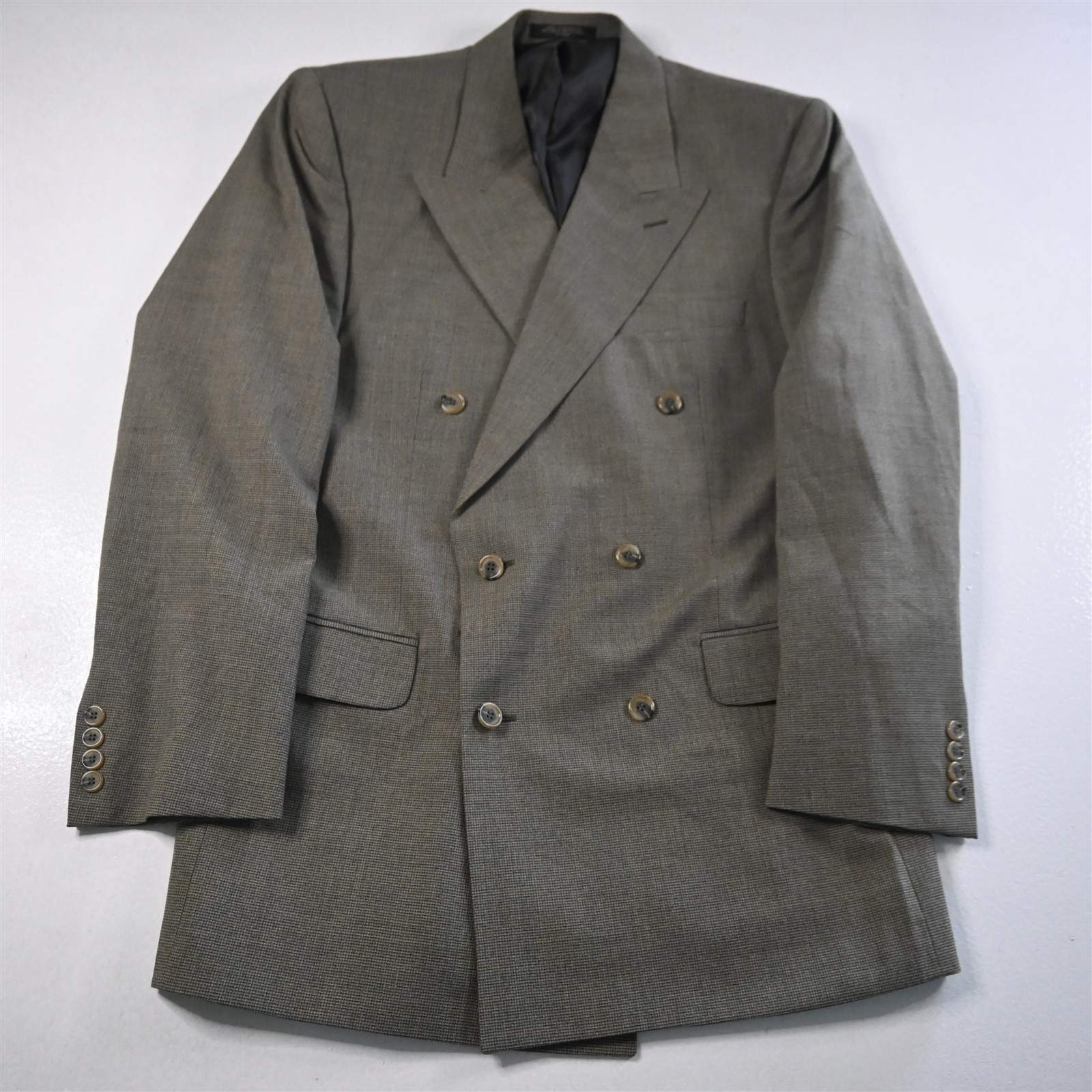 Vtg Mens Double Breasted 40L 32×34 Brown Check Wool Mens Jacket Pants Suit