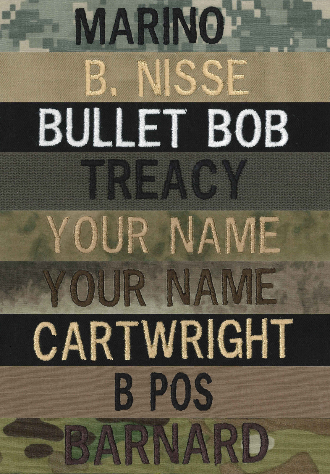 Regulation Military Name Tapes 1″x5″, Tactical & with LOGO – Made in the USA!!!