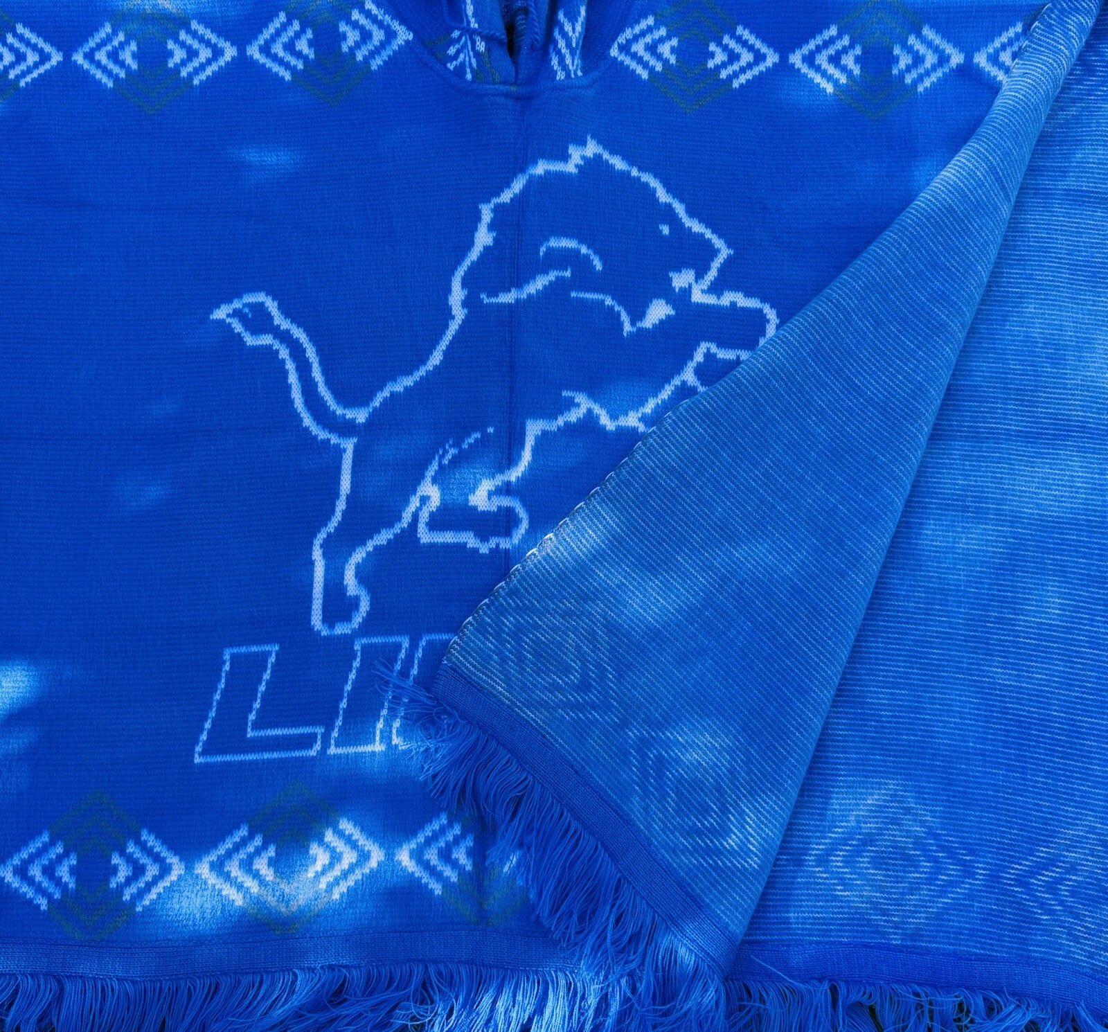 Detroit Lions Alpaca Wool Poncho American Football, Hooded,Made In Ecuador