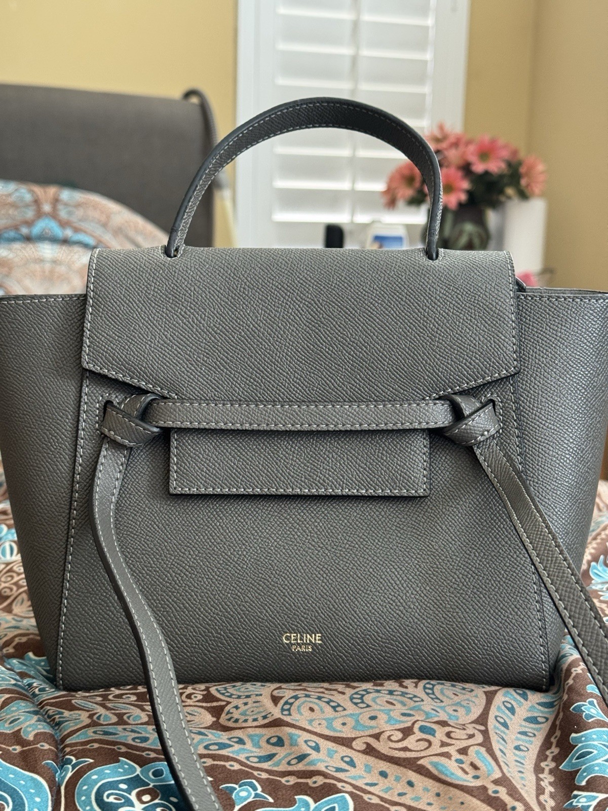 CELINE Gray Grained Nano Top Handle Bag strap is missing