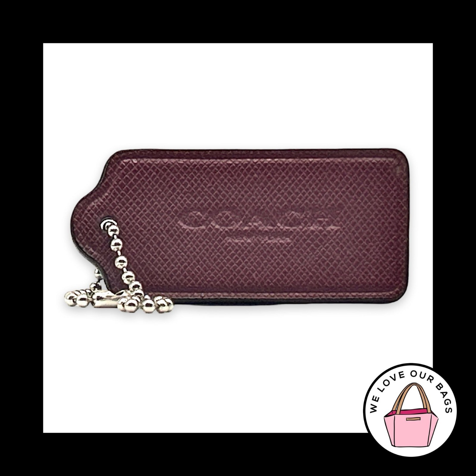 COACH HANG TAG 2.25″ Burgundy Red Bag Charm Keychain Fob New York Leather Large