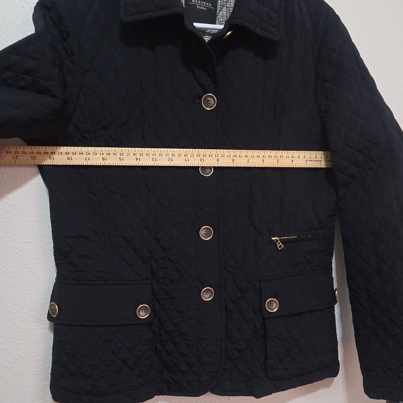 Weekend Max Mara Womens Black Quilted Button Jacket Pockets Size 42, 12 US