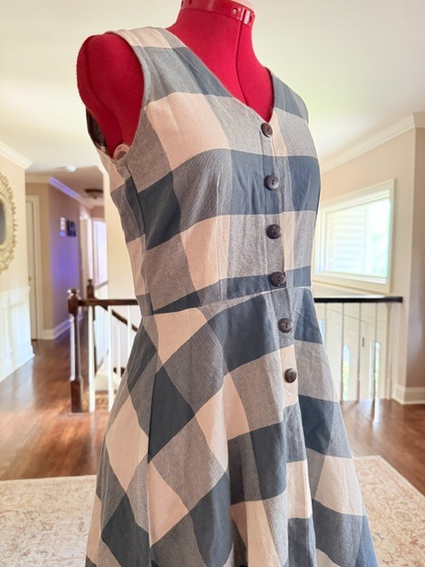 Mata Traders Blue White Buffalo Check Dress Cotton A-Line Swing Sz S Americana