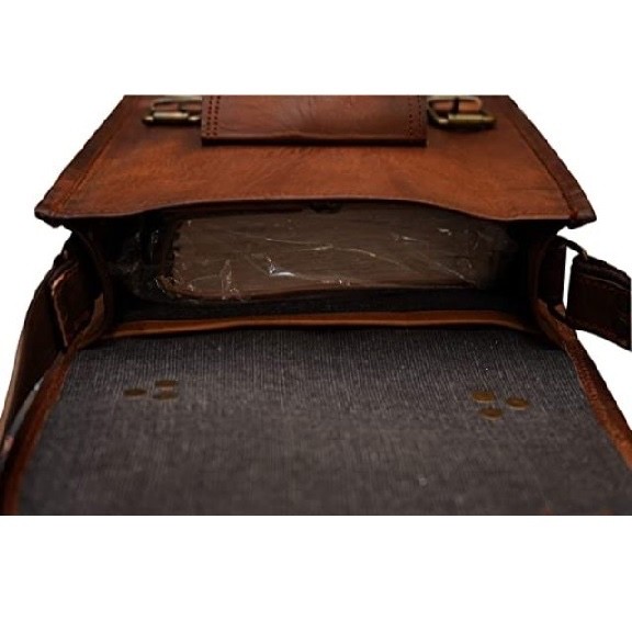 Leather Messenger Satchel Bag9x11Brown Crossbody Tablet Bag for Men +FreeJournal