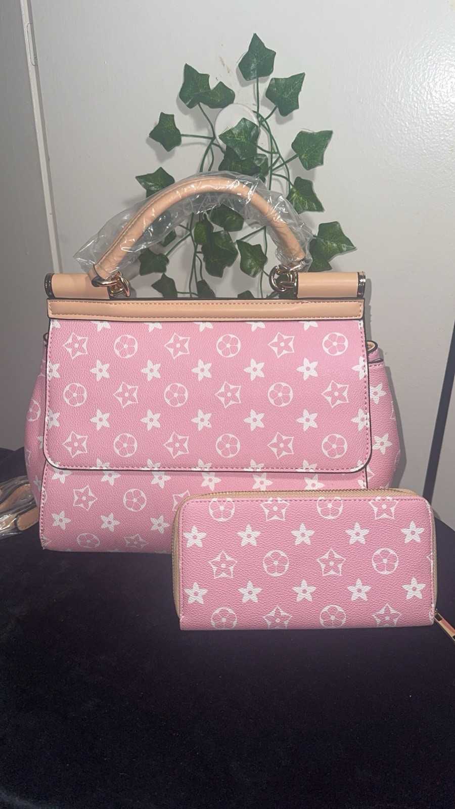 Pink Satchel With Wallet Set