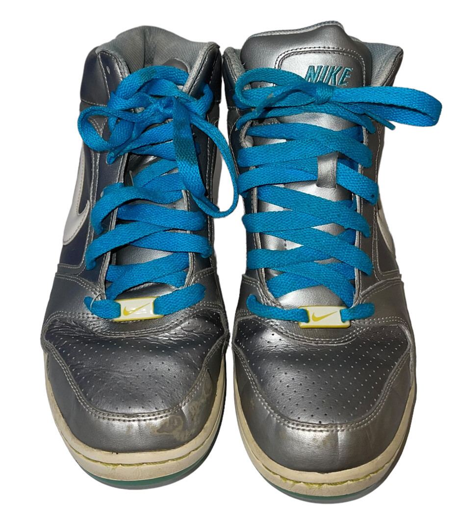 Nike Womens Air Prestige ll High 334480-015 Metallic Silver Blue Shoes Sz 9 FLAW