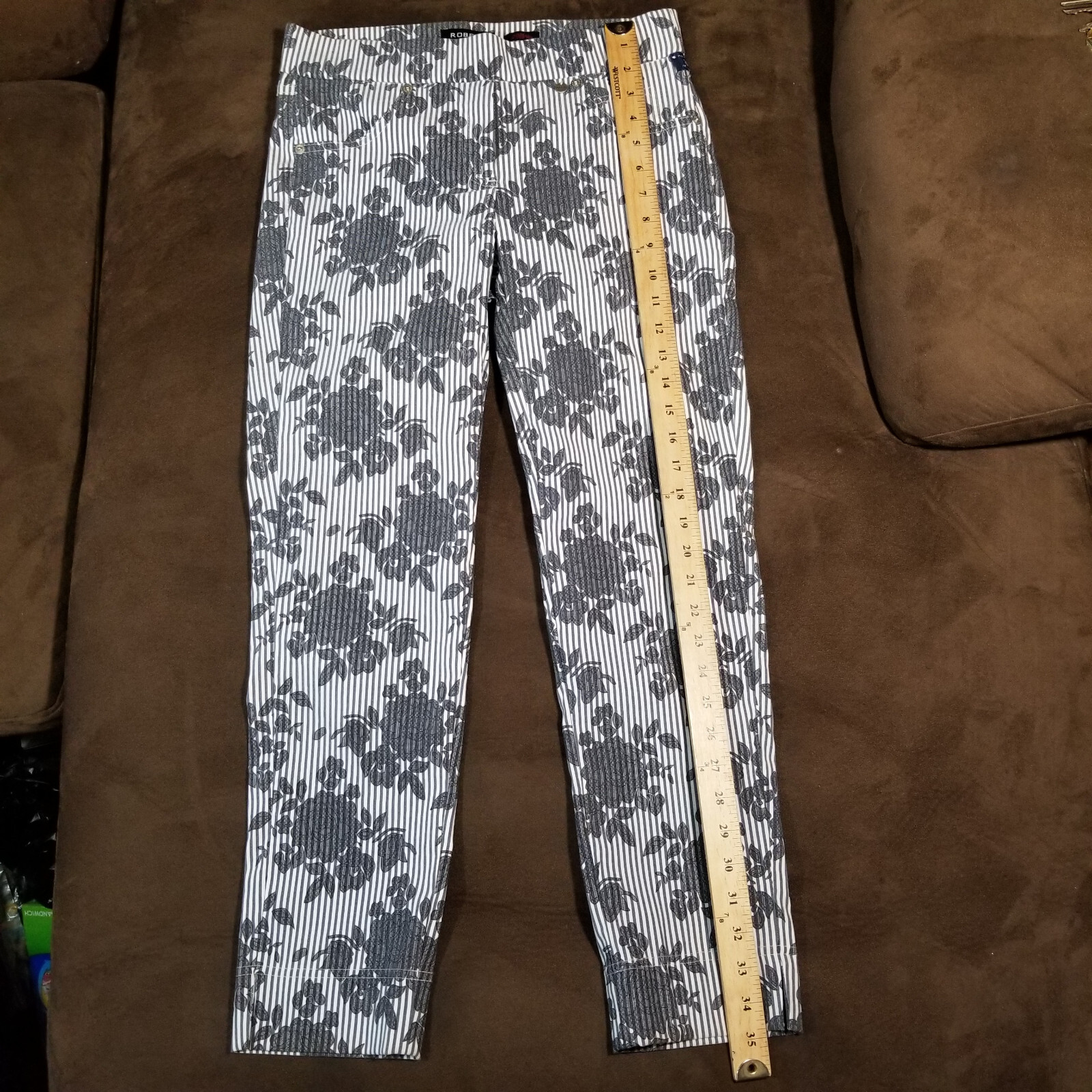 Robell Model Rose 09 Pull-on Pants Cotton Stretch Floral Trouser Sz 6 GRAY