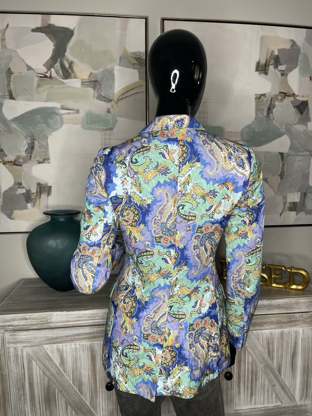 ETRO Milano Paisley Blazer IT 40 Made in Italy Blue Cotton Luxury Jacket
