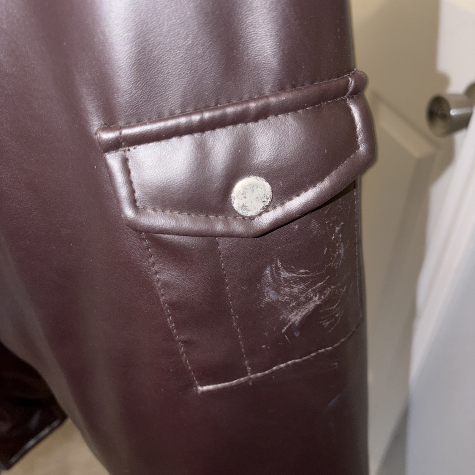 Vintage pu leather g1 bomber jacket XXL Faux Fur Collar Flapper Pockets zipper