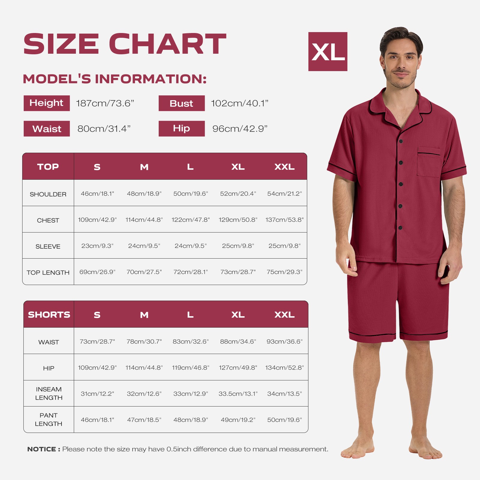 SIORO Men Waffle Knit Pajamas Set Short Sleeve Sleepwear Button Down Loungewear