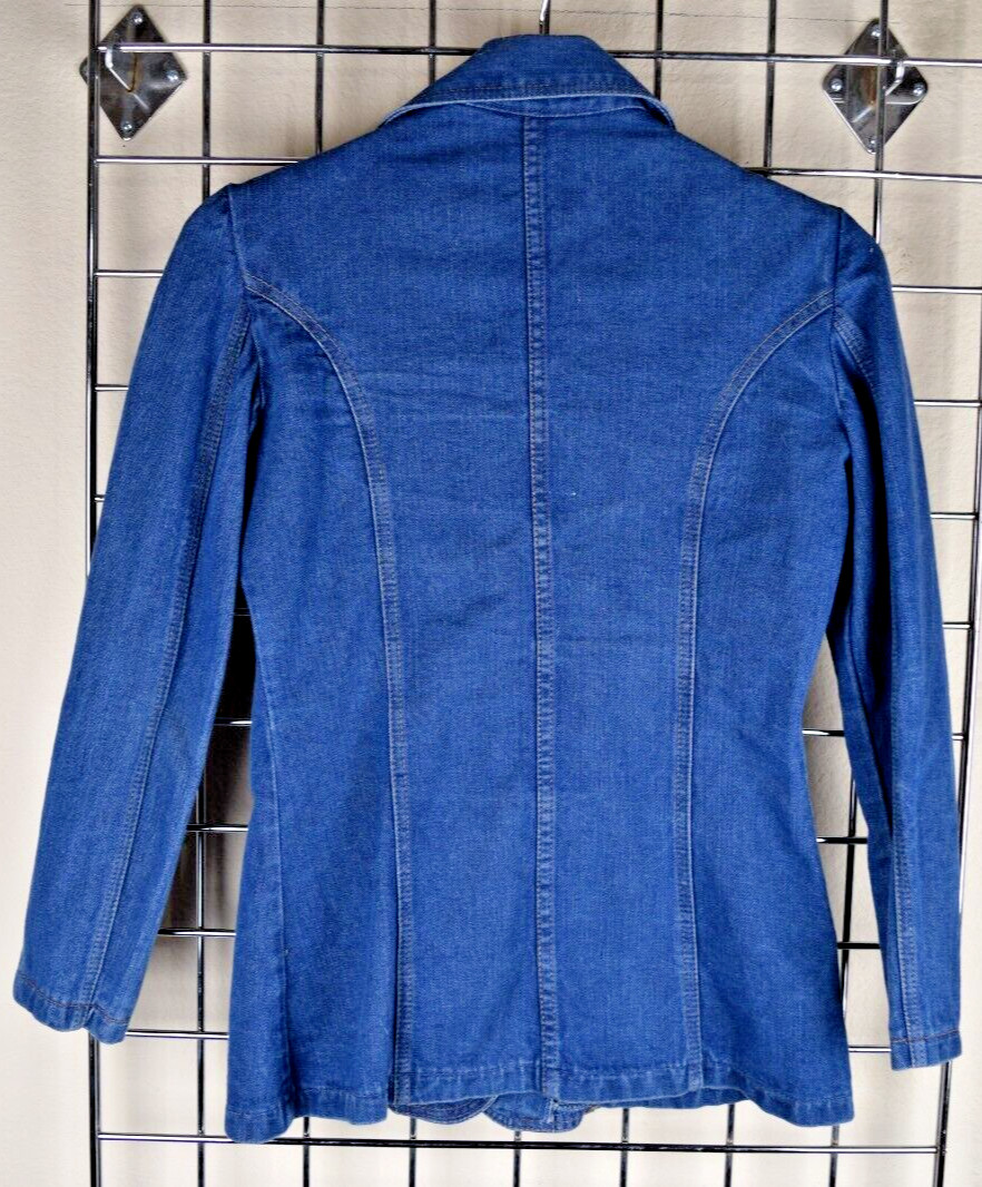 Denim Jacket VTG 70s French Militaires Equipements Leather Trim Fitted Sz S/M